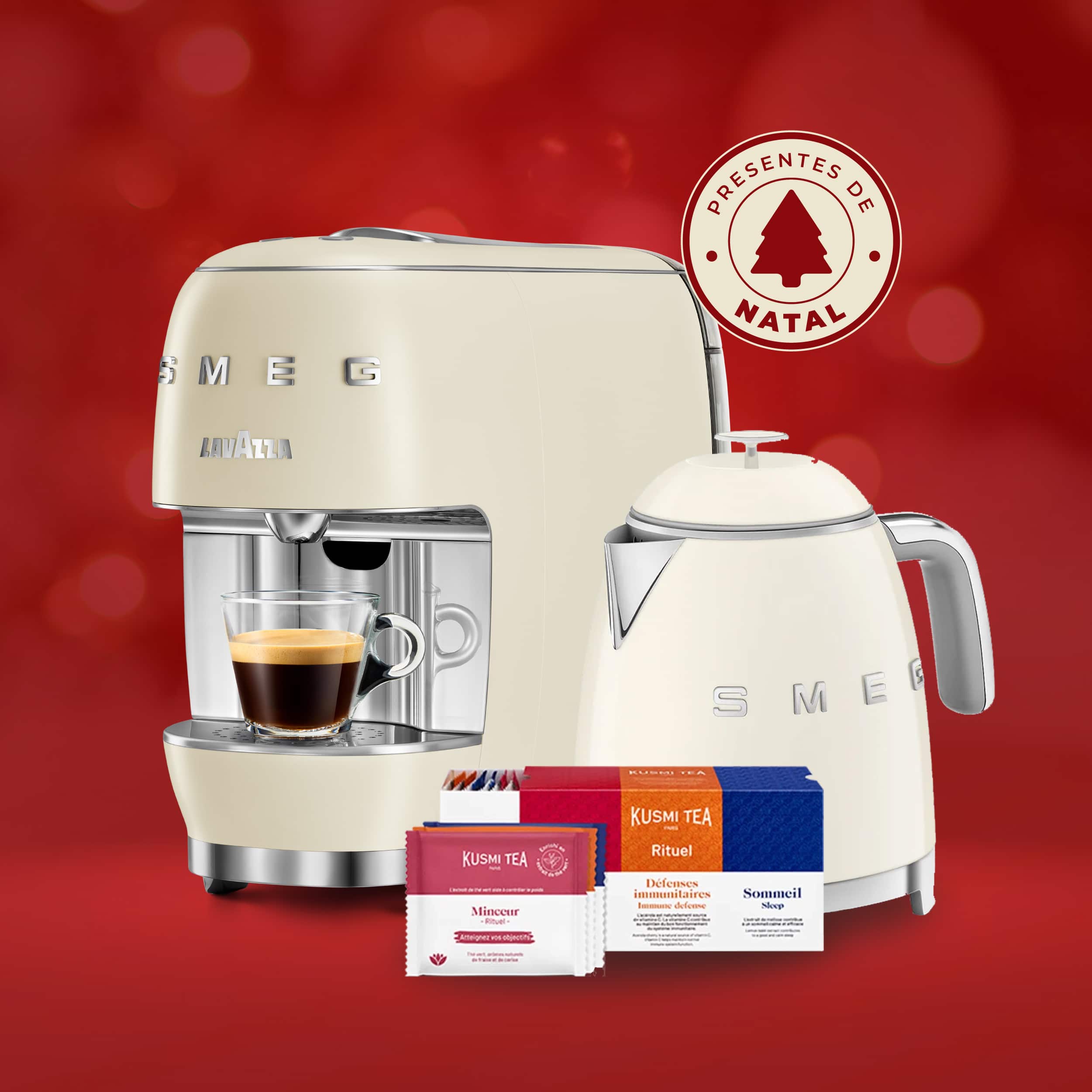 mĂĄquina smeg creme + chaleira smeg creme + les rituels kusmiđ