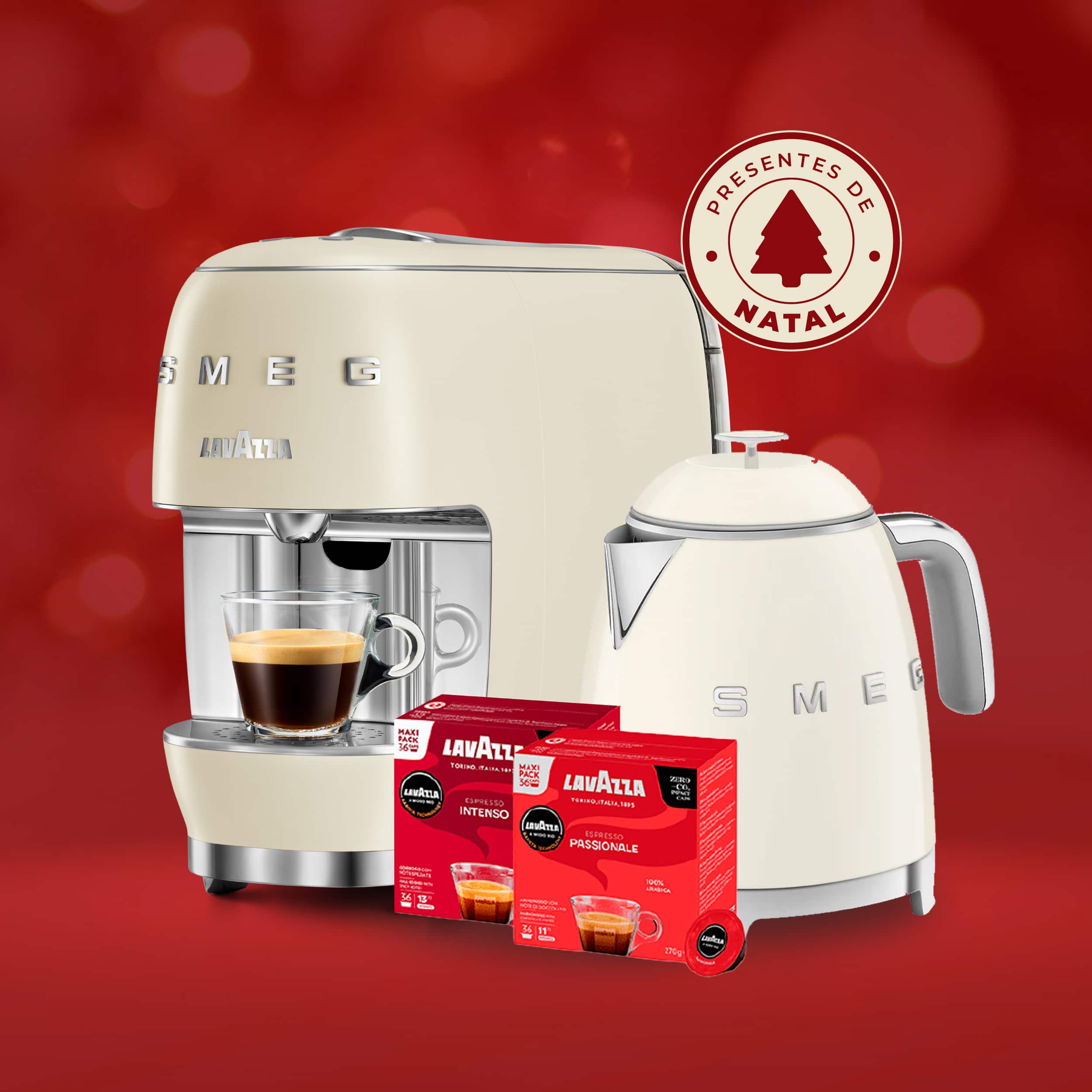 máquina smeg creme + chaleira creme + 108 cápsulas 🎄